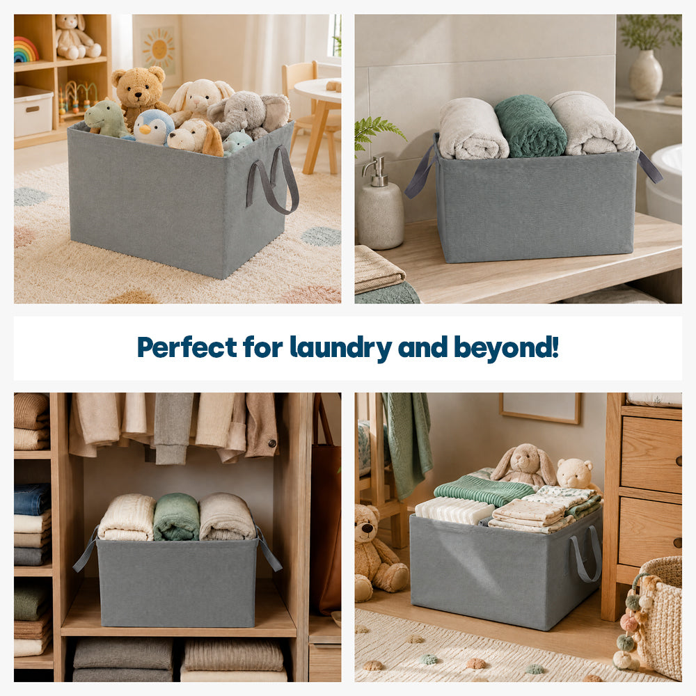 Collapsible Laundry Bags 2 Pack 35l Fabric Storage Baskets With Handles | Grey