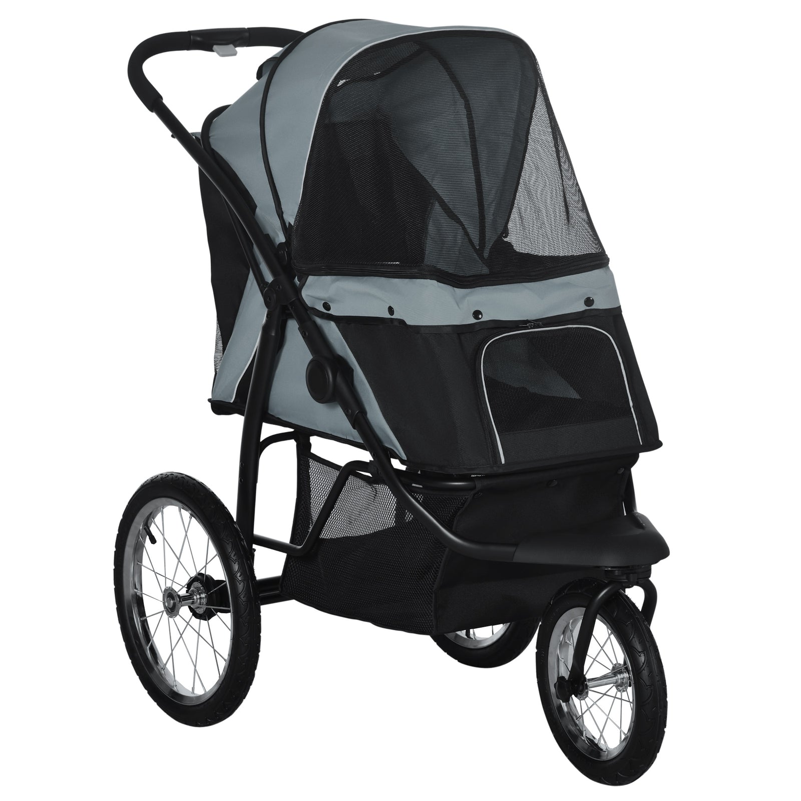 3 Wheel Pet Stroller, For Medium Small Dogs, Foldable Cat Pram | Gray