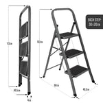 3 Step Ladder, Heavy-duty Steel Folding Home Diy Step Stool With Wide Non-slip Steps & Anti Slip Feet 150kg Capacity | 3 Step | Grey