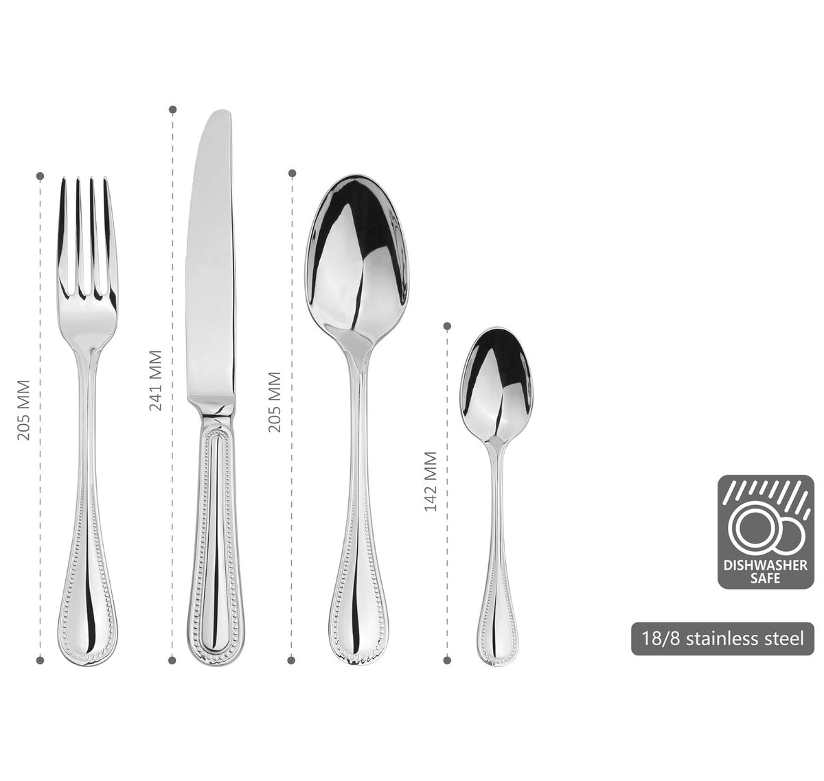 Cutlery Sets Stainless Steel 18/8 Forks Spoons Catering Bead | Set of 16 | Silver