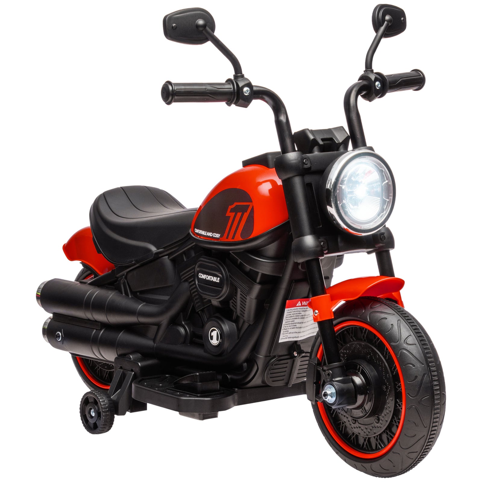 6v Electric Motorbike With Training Wheels, One-button Start | Red