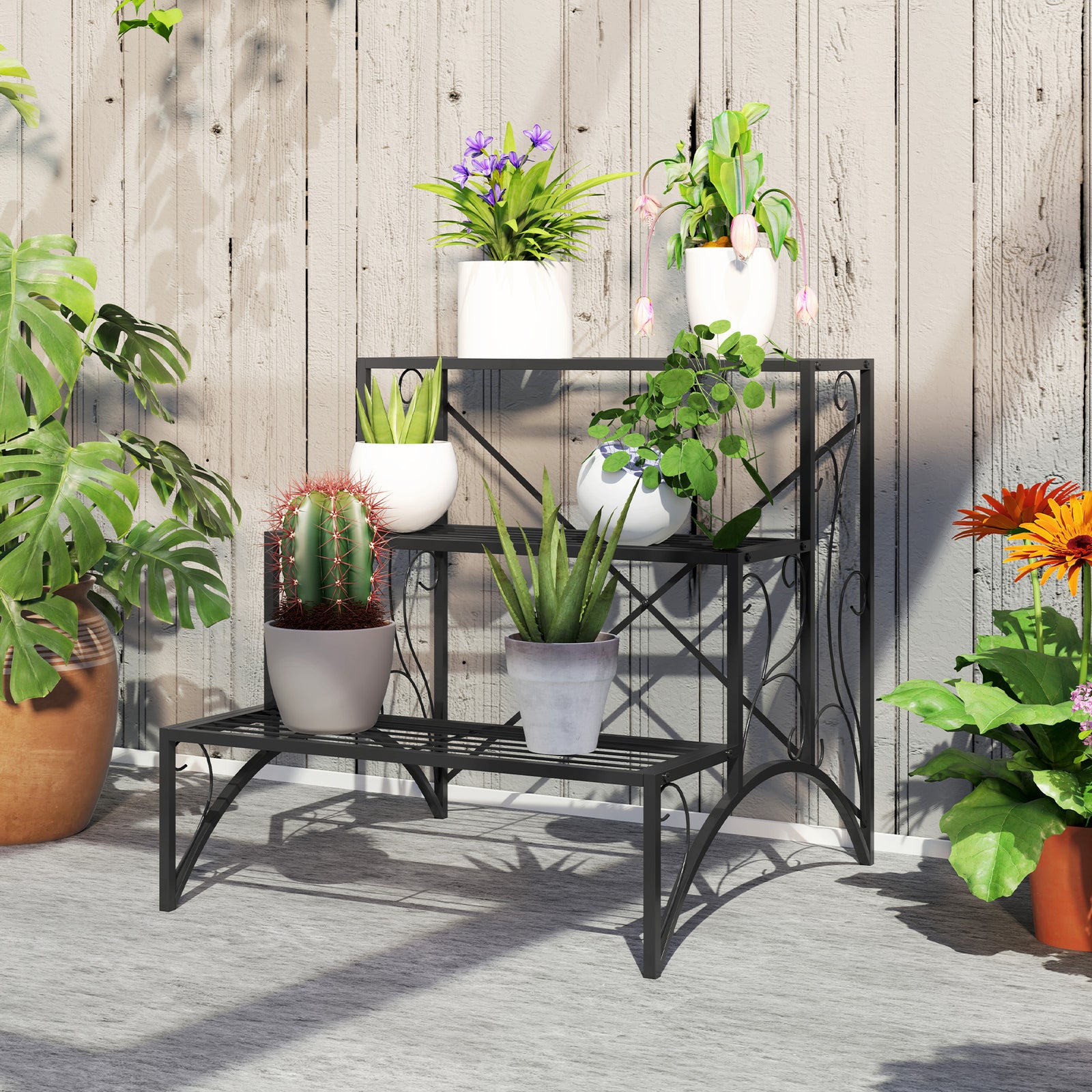3-tier Metal Plant Stand For Garden Balcony Indoor Outdoor