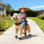 AIYAPLAY Plush Rocking Horse With Rolling Wheels For 3-5 Years, Brown