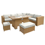 Buxton Rattan 9 Seat Rising Firepit Corner Set | Mixed Brown