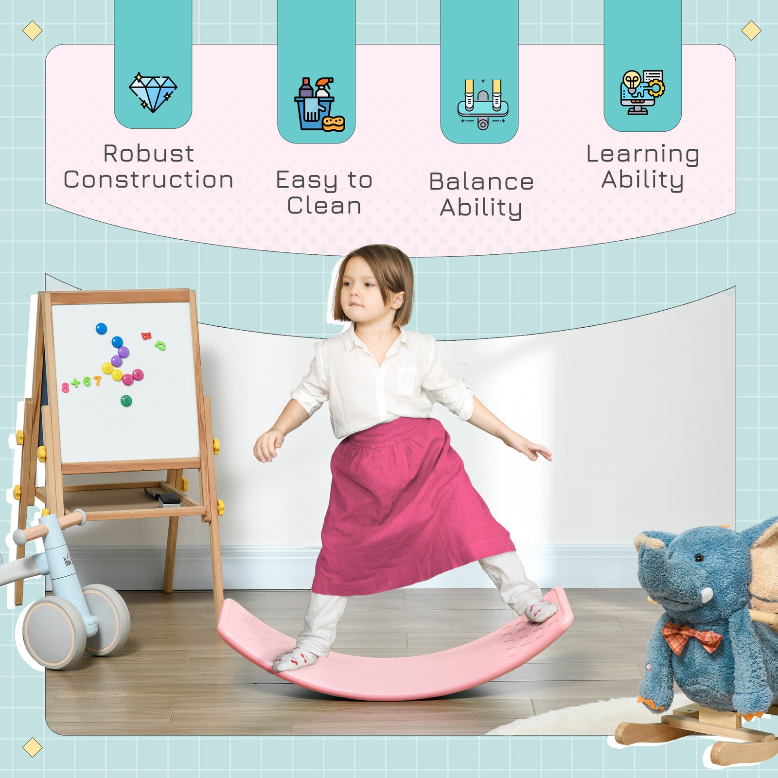 Zonekiz Balance Board, Kids Wobble Board, Montessori Toy For 3-6 Years | Pink