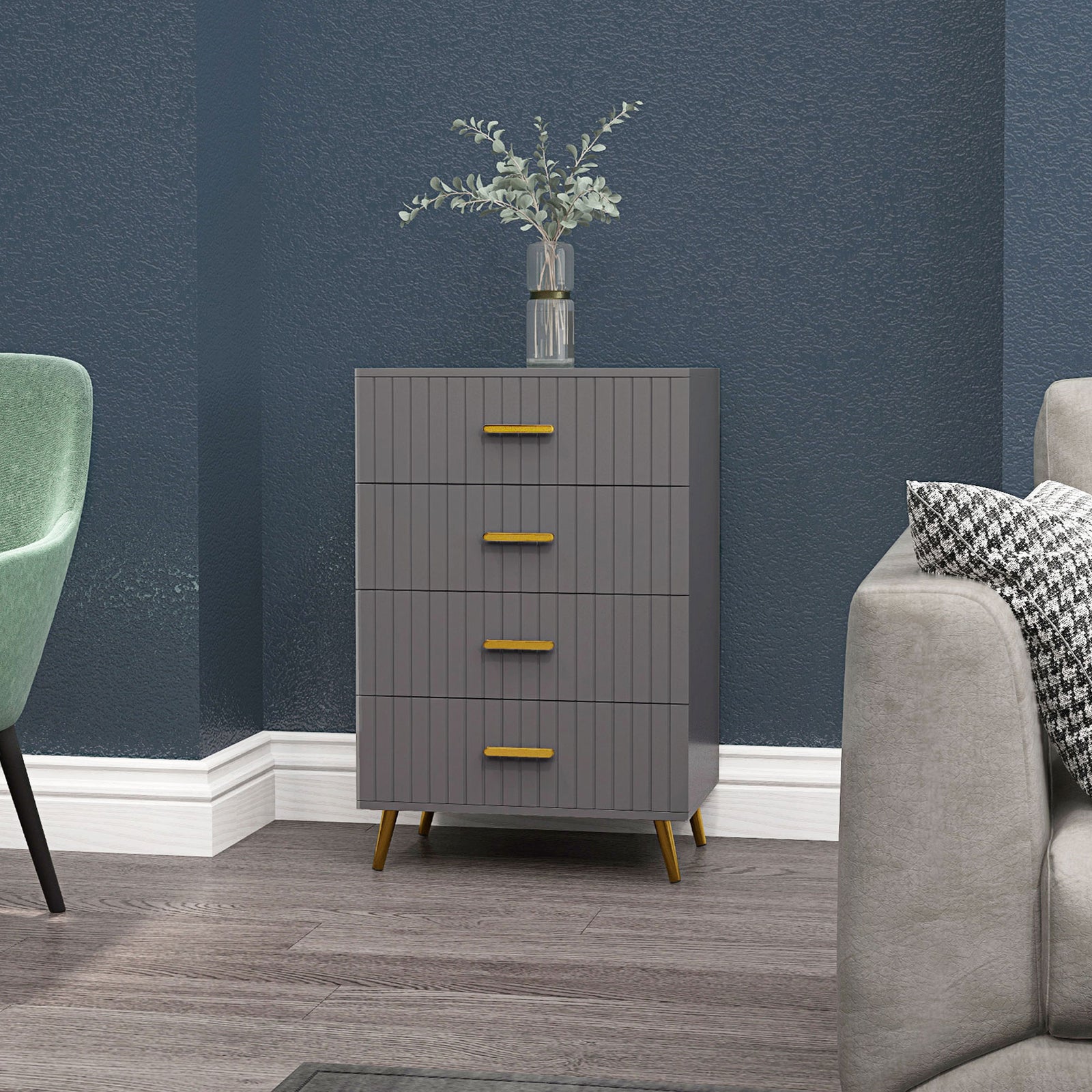 Bedroom Chest Of Drawers 3/4 Drawer Dresser Aluminium Legs | Large | Dark Gray