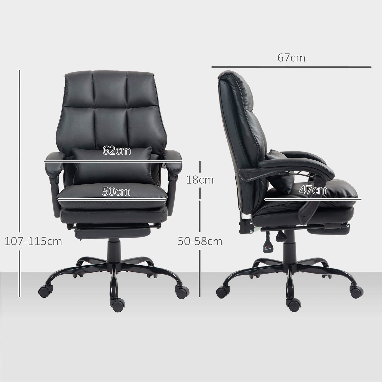Executive Office Chair, Pu Leather Desk Chair With Armrests | One Size | Black
