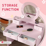 Kids Dressing Table Set W/ Stool, Mirror, Drawers | Pink