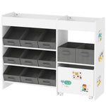 Kids Toy Storage Unit With 11 Fabric Bins, 3 Stickers | White