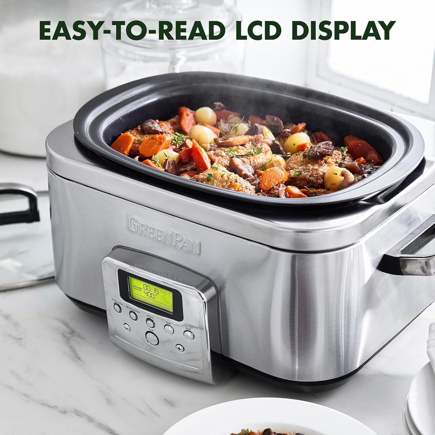 Elite 8-in-1 6l Slowcooker With Pfas-free Ceramic Non-stick Coating | Silver
