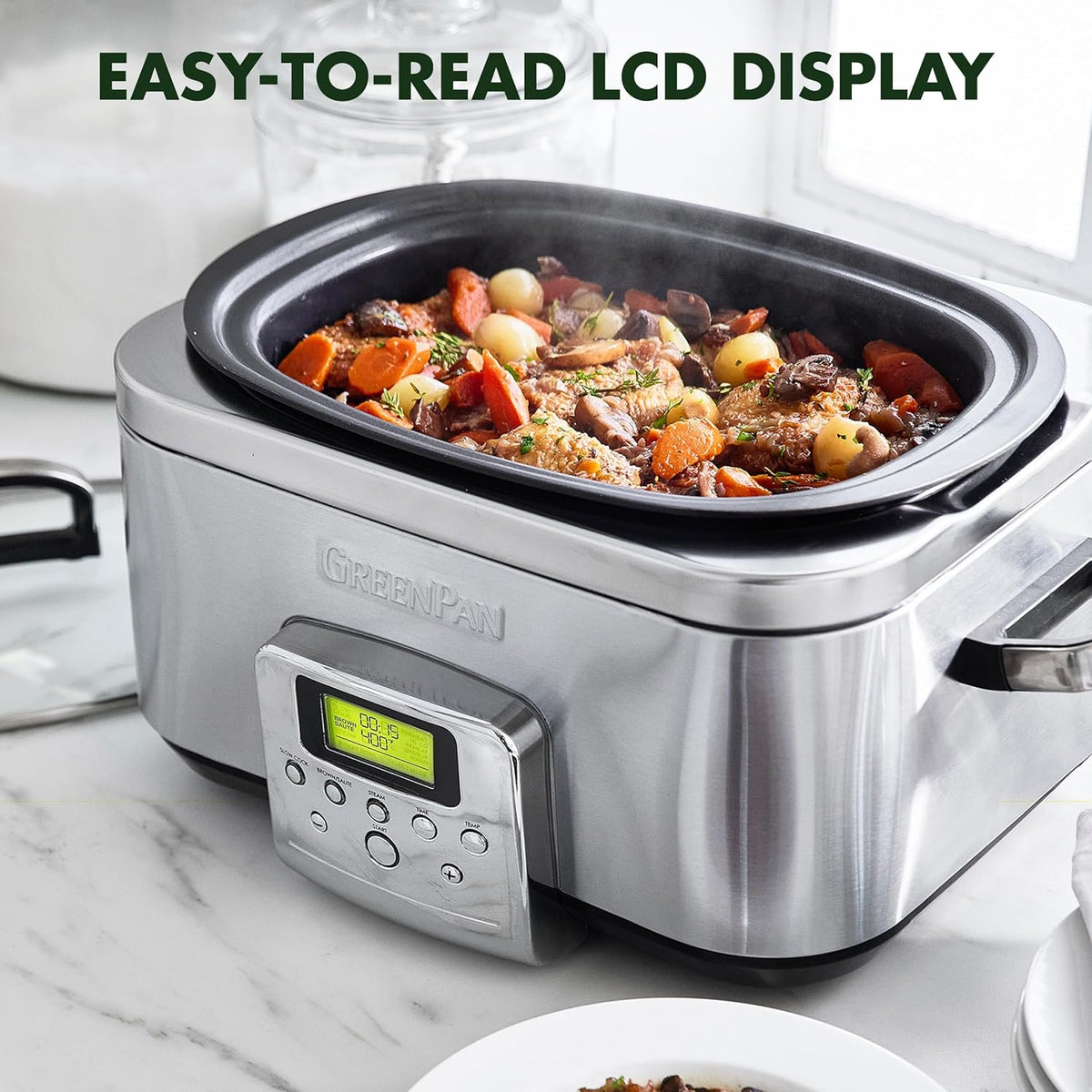 Elite 8-in-1 6l Slowcooker With Pfas-free Ceramic Non-stick Coating | Silver
