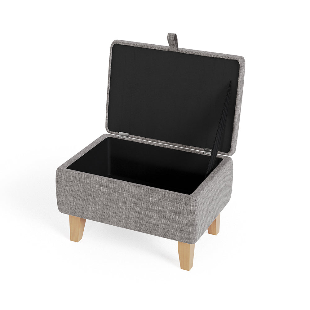 Linen Upholstered Storage Ottoman Footstool & Footrest With Hidden Storage, 49 X 33 X 34 Cm
