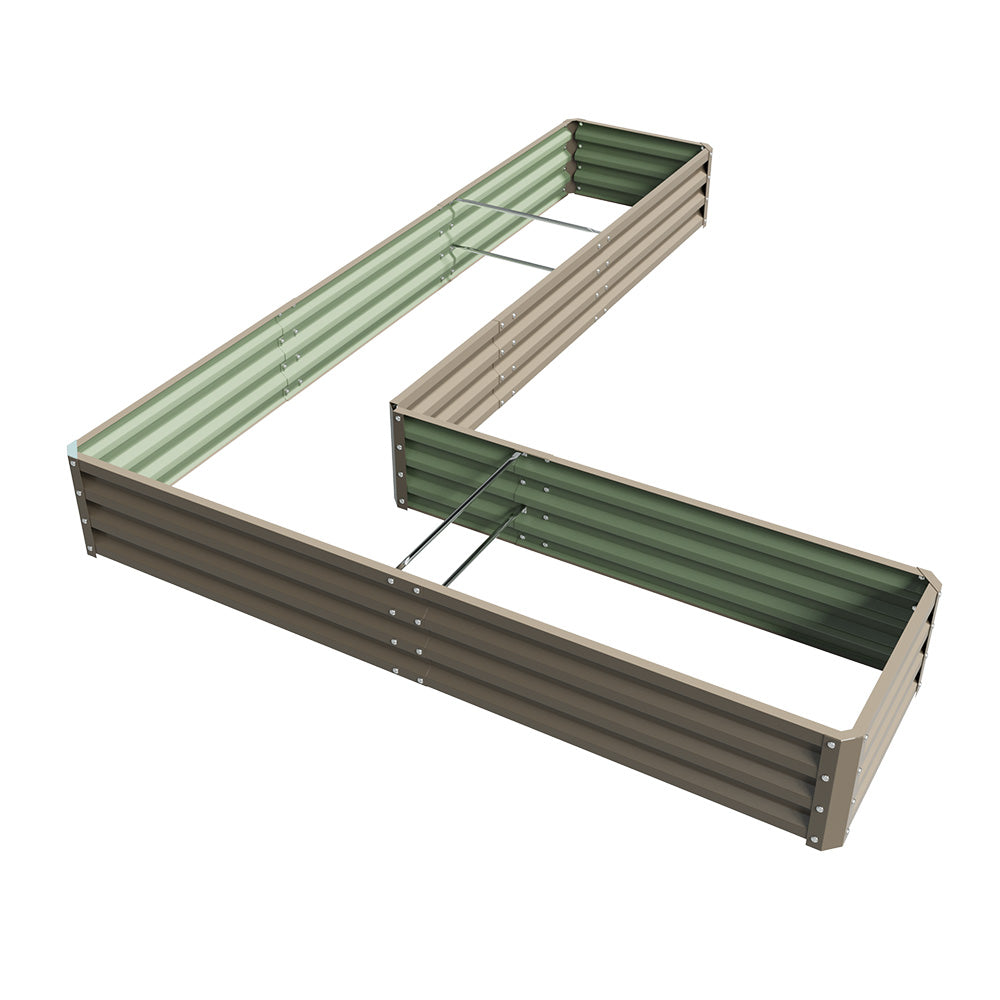 L-shaped Galvanized Steel Raised Garden Bed | One Size | Brown
