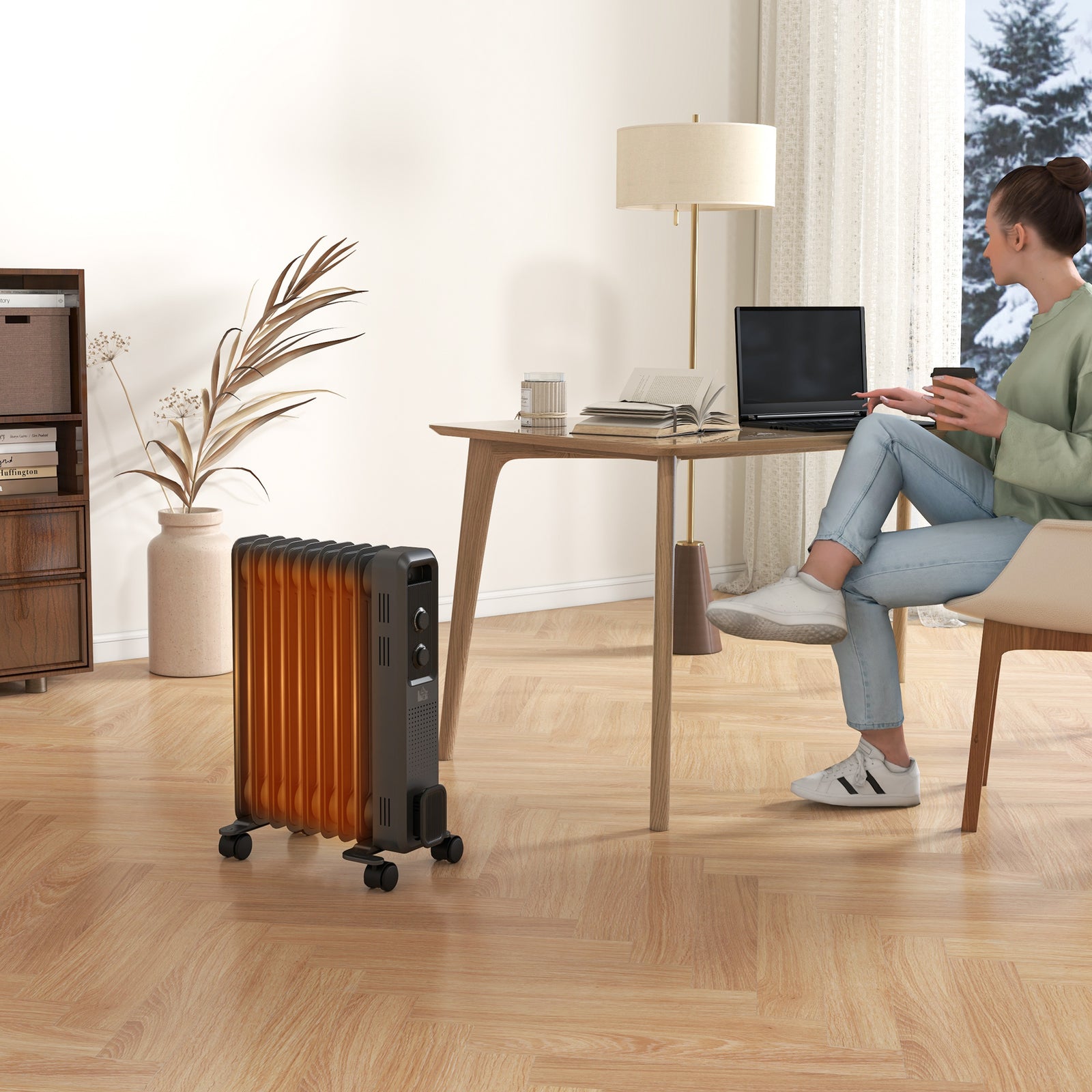 7/9/11 Fin Oil Filled Radiator Portable On Wheels | Medium | Gray
