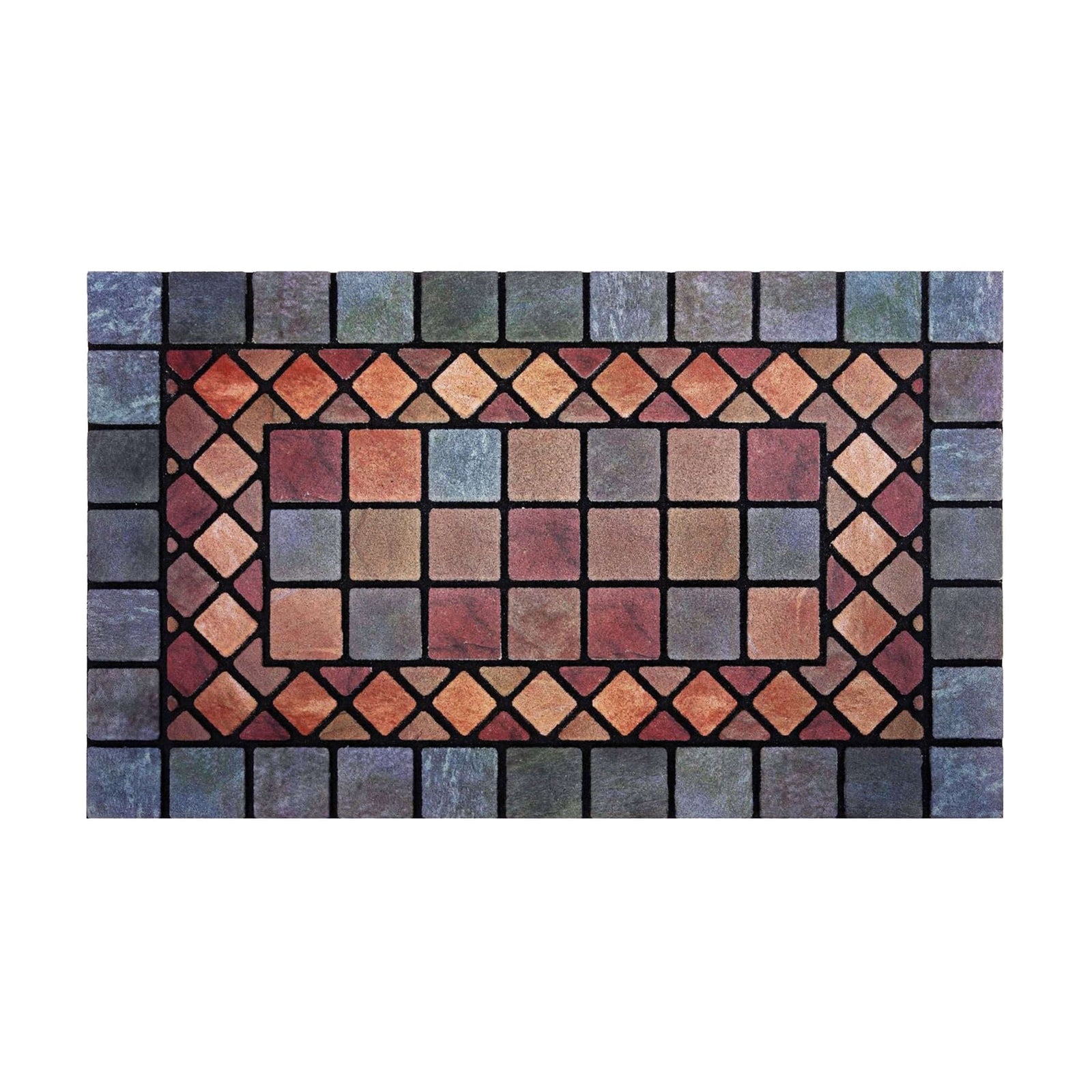 Elegant Tile Effect Doormat - Blue Edge | Large | Blue