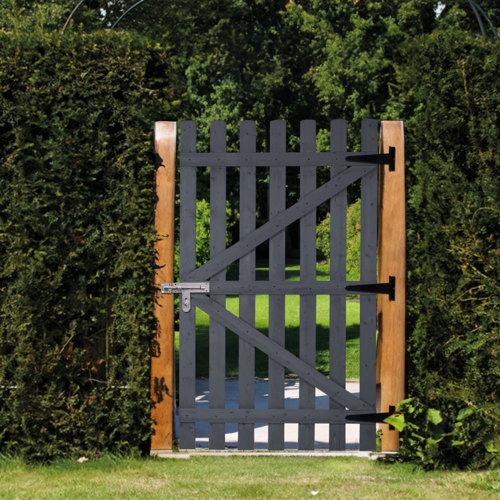 0.9m W x 0.9m-1.8m H Garden Wood Fence Gate With Latch | Medium | Grey