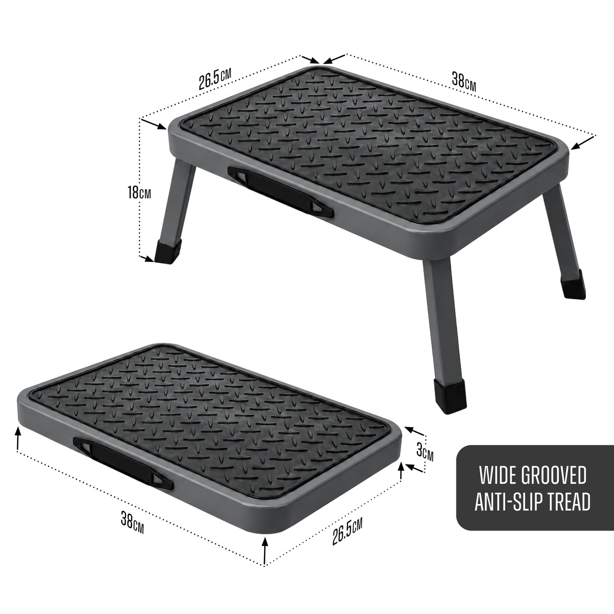 Folding Step Stool Premium, Heavy-duty Steel Home Diy Step Stool 150kg Capacity | Grey