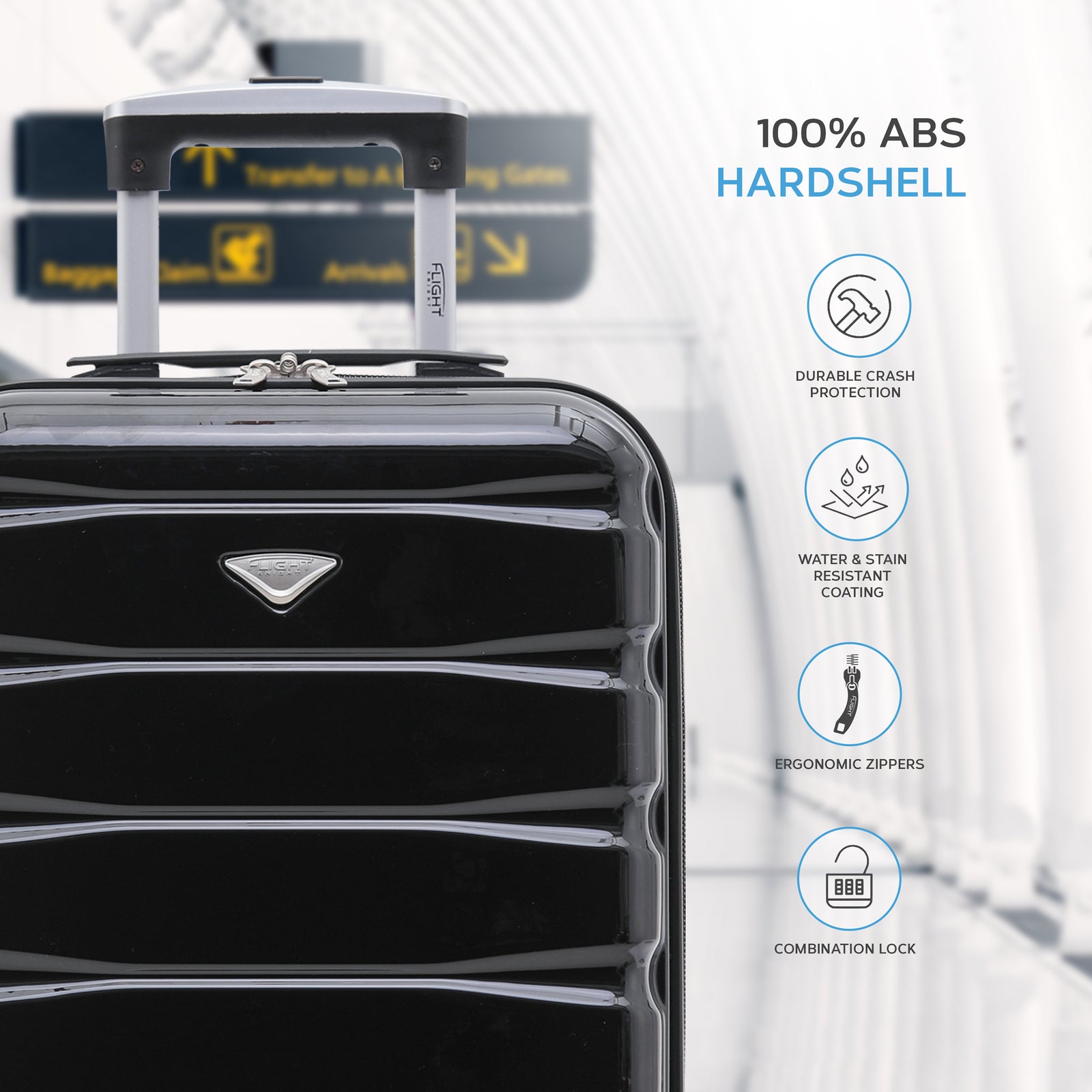55x35x20cm Cabin Carry On Suitcase Hard Shell Overhead Luggage 100+ Airlines Approved | Cabin | Black Gloss