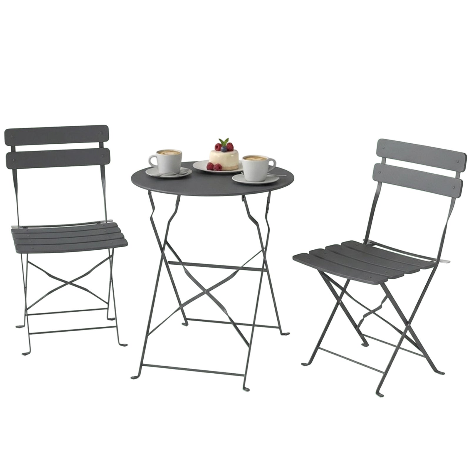 Folding Bistro Set With Round Garden Table And Chairs | Grey