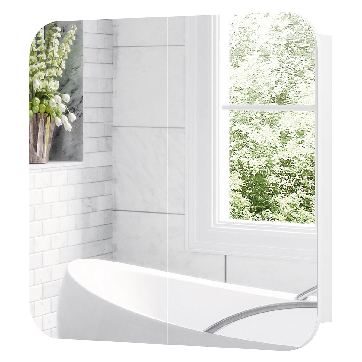 HOMCOM Arched Bathroom Mirror Cabinet, Wall Mounted Mirrored Cabinet