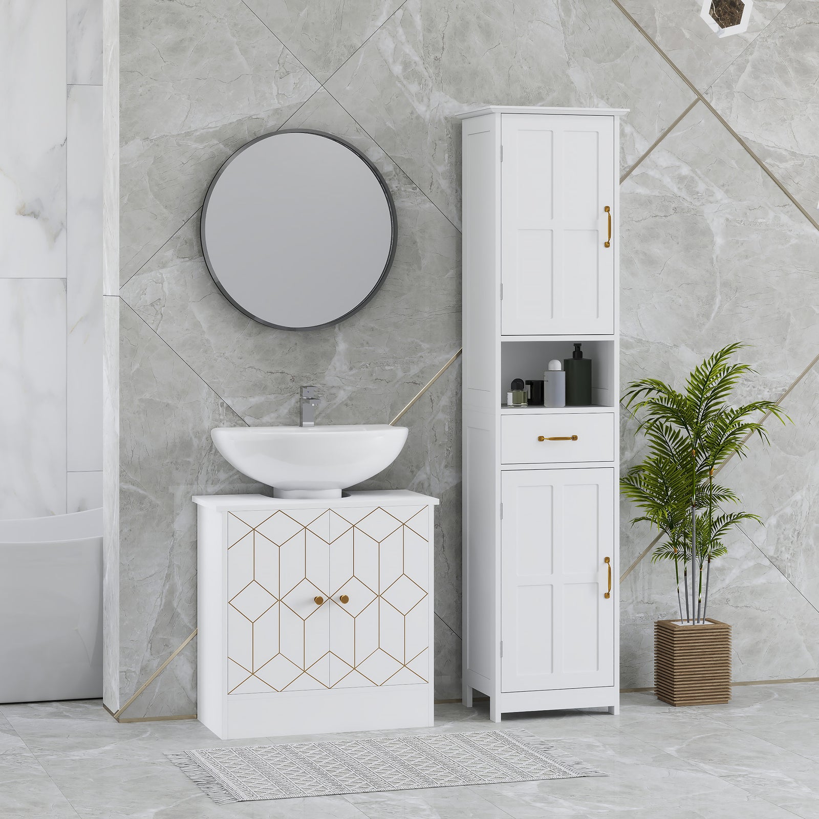 Bathroom Under Sink Cabinet For Basin With Or Without Pedestal White