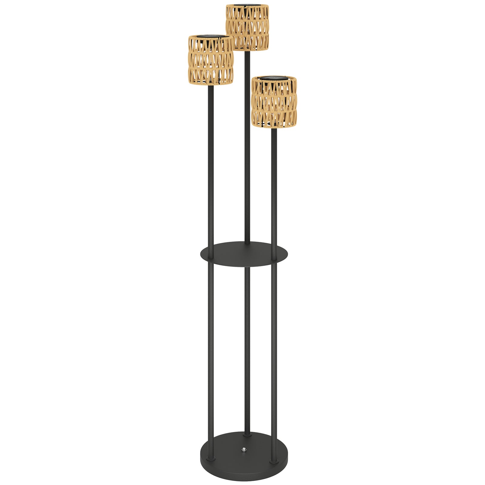 3-light Solar Rattan Floor Lamp W/ Shelf, Auto On/off