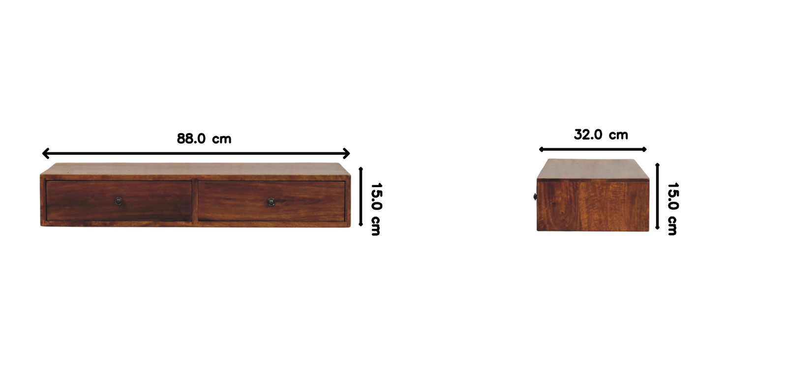 Lunar 2 Drawer Chestnut Wall Mounted Console, 2 Drawers, Brown