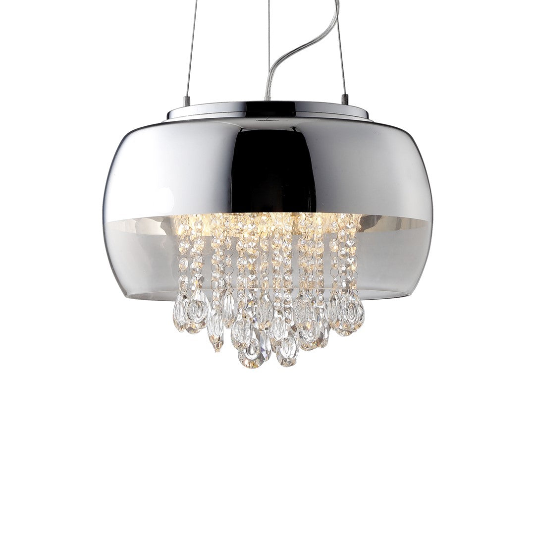 Luna Pendant 40cm 3xe14 Designer Light Crafted From A Chrome Fitting And Glass Shades With Suspended Crystals