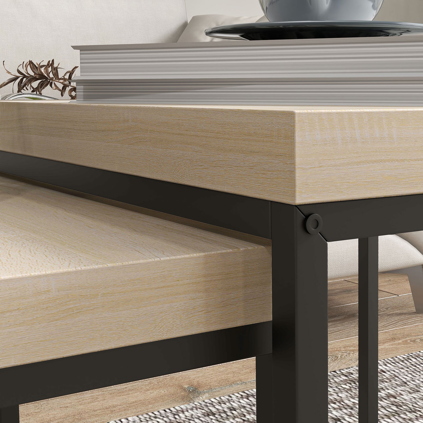 Coffee Table Set Of 2, Nest Of Tables 3.5cm Thick Tabletop