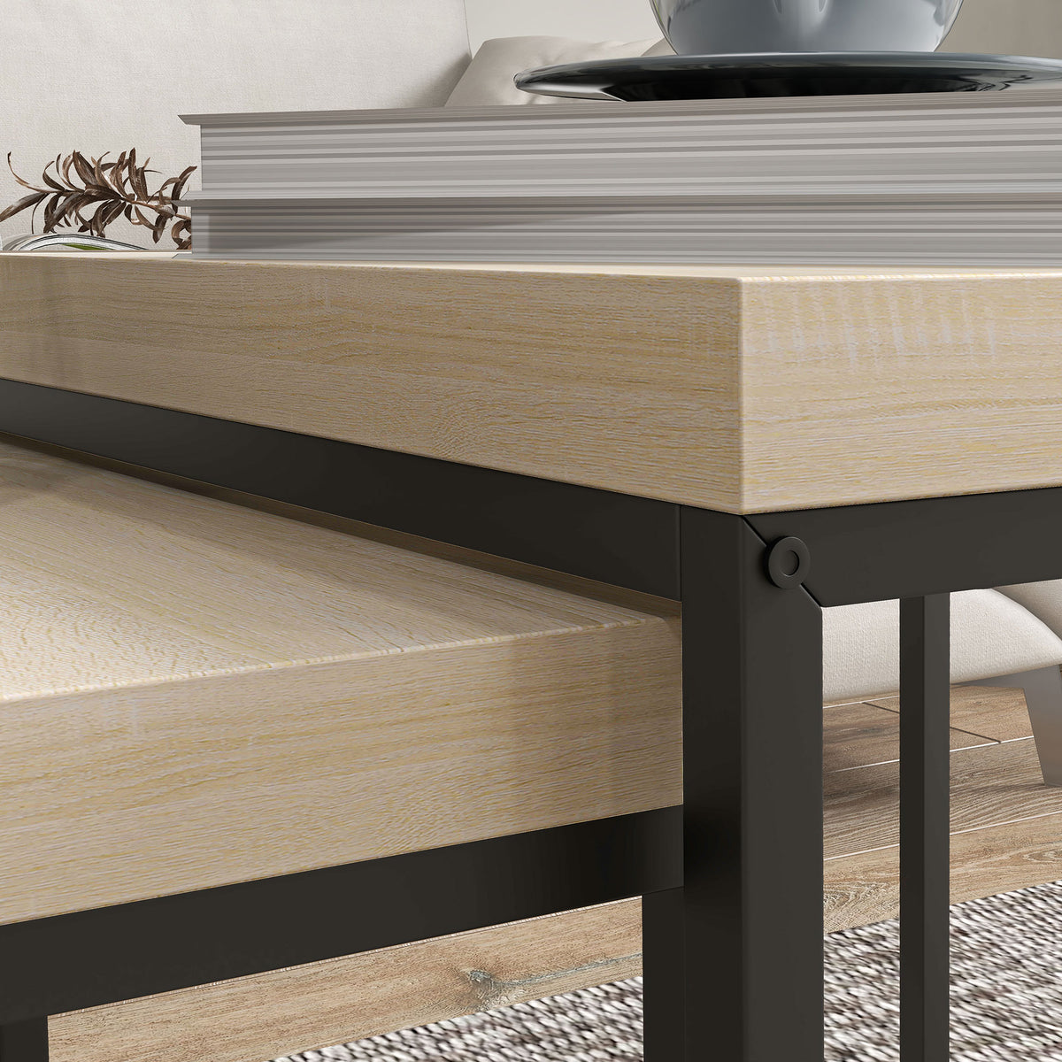 Coffee Table Set Of 2, Nest Of Tables 3.5cm Thick Tabletop | One Size | Oak