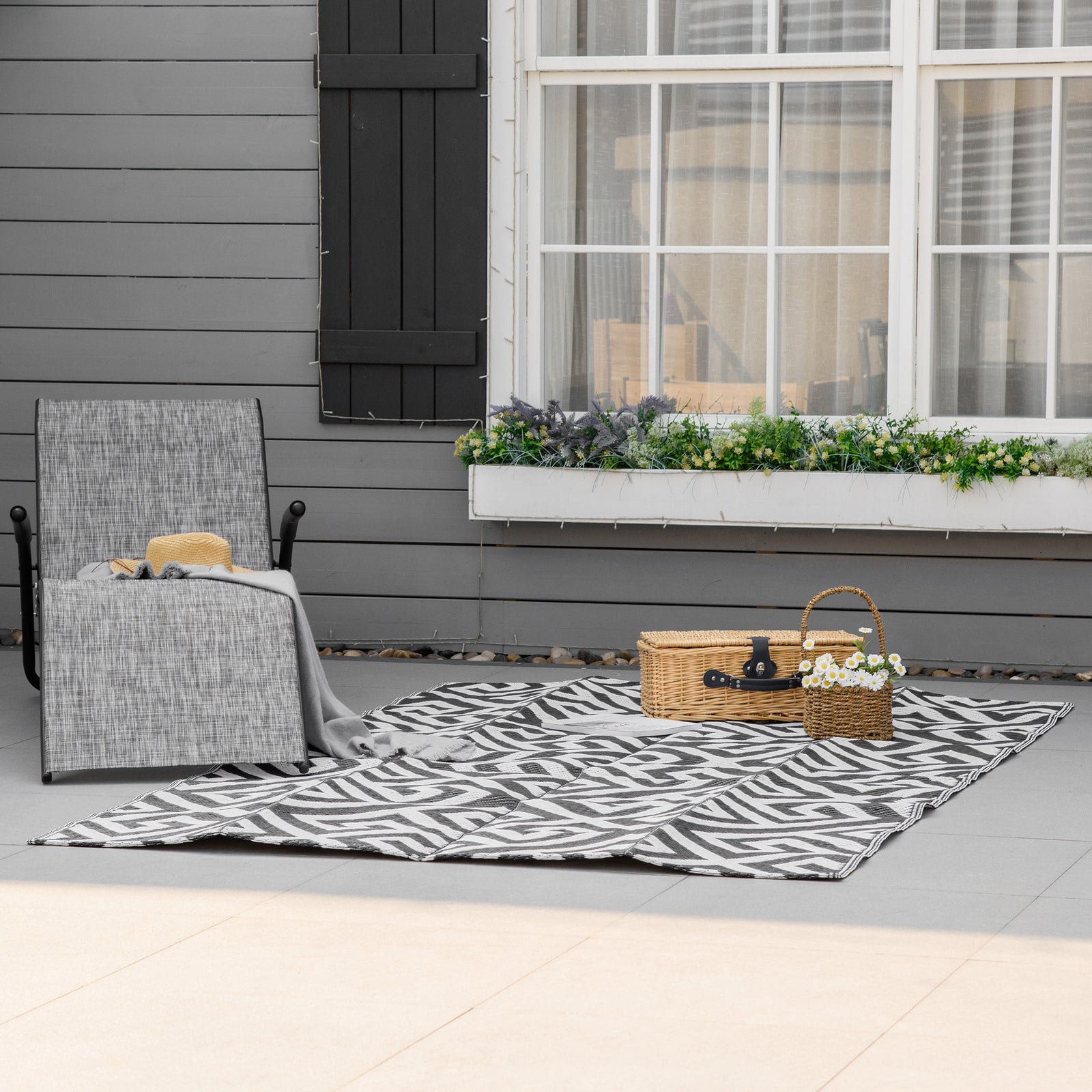 152x243cm Outdoor Straw Rug For Camping/picnic | Black