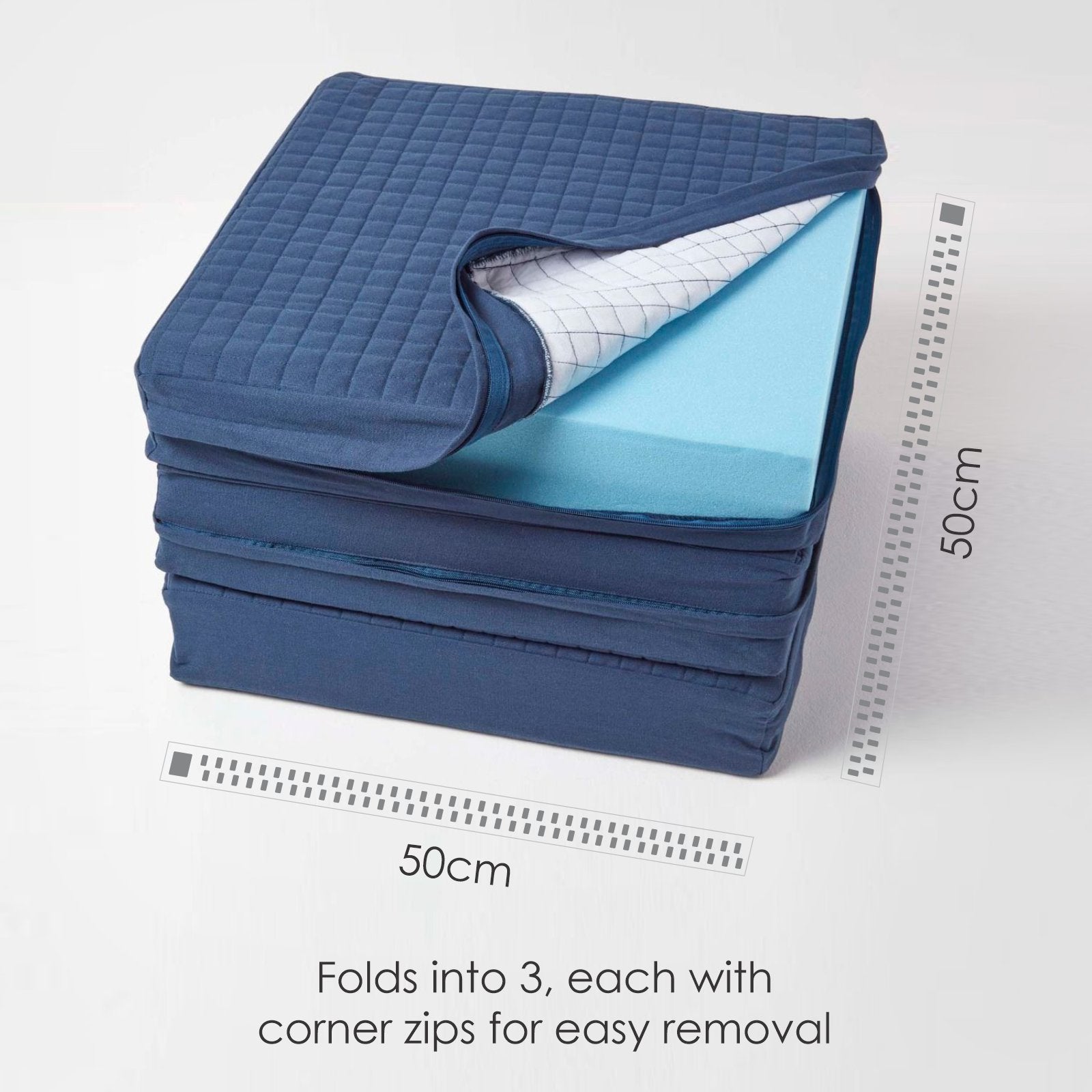 Cotton Orthopaedic Foam 3 Seater Booster Cushion | 50cm x 150cm | Navy Blue