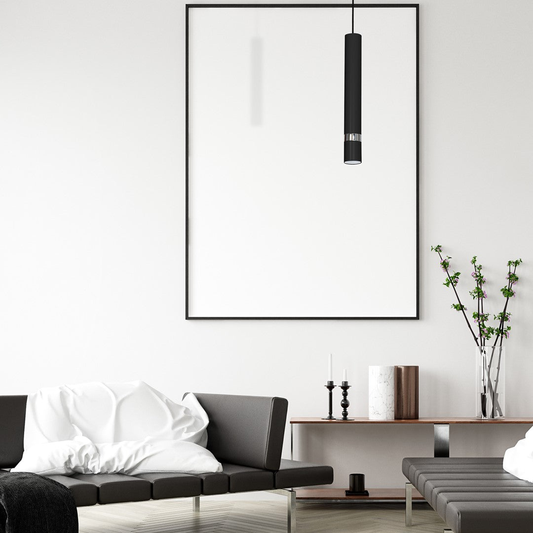Joker Contemporary Pendant Lamp 1xgu10 Hand Made Cylindrical Style Light Finished In Matt Black With Chrome Detail