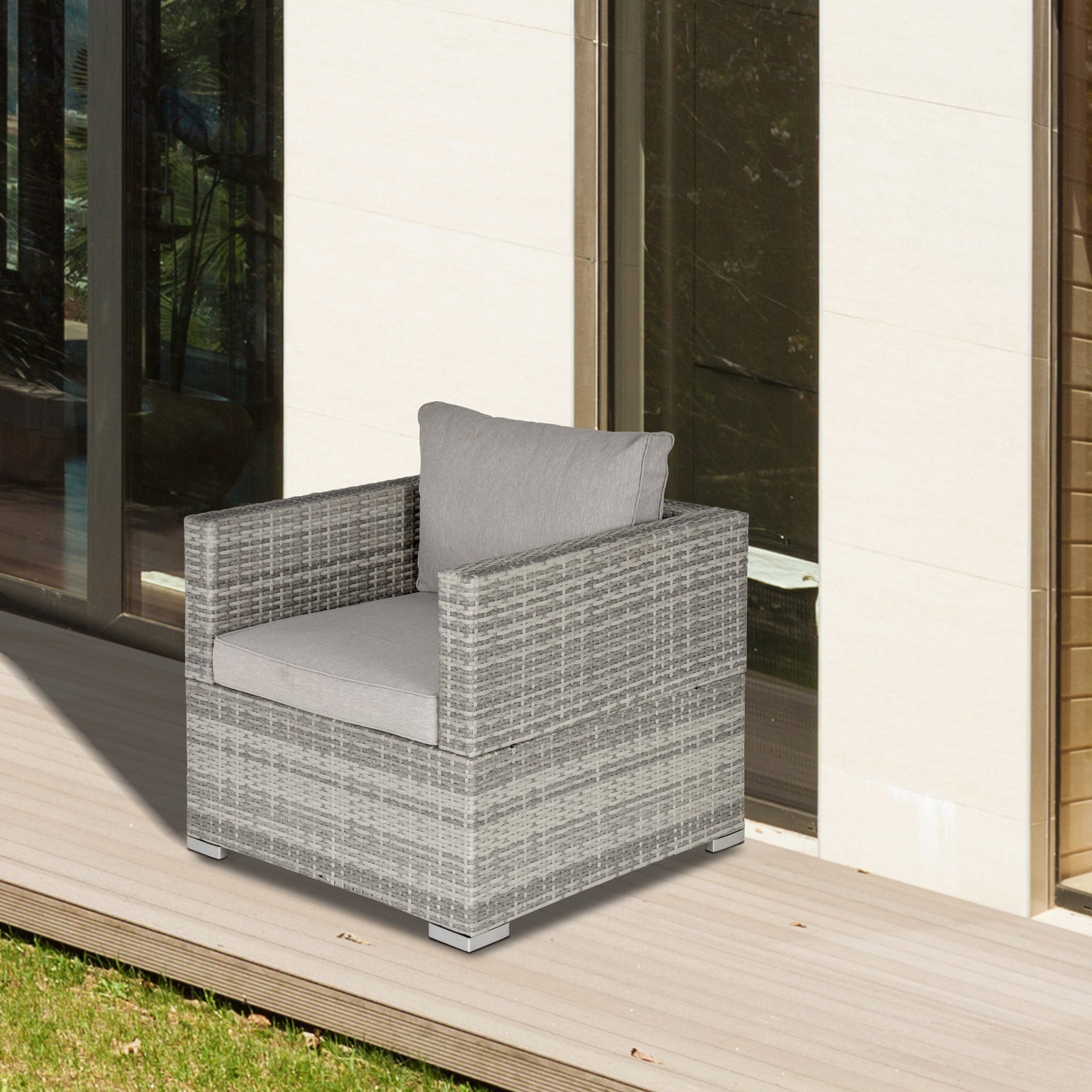 Outdoor Single Wicker Furniture Sofa W/padded Cushion Garden | Gray