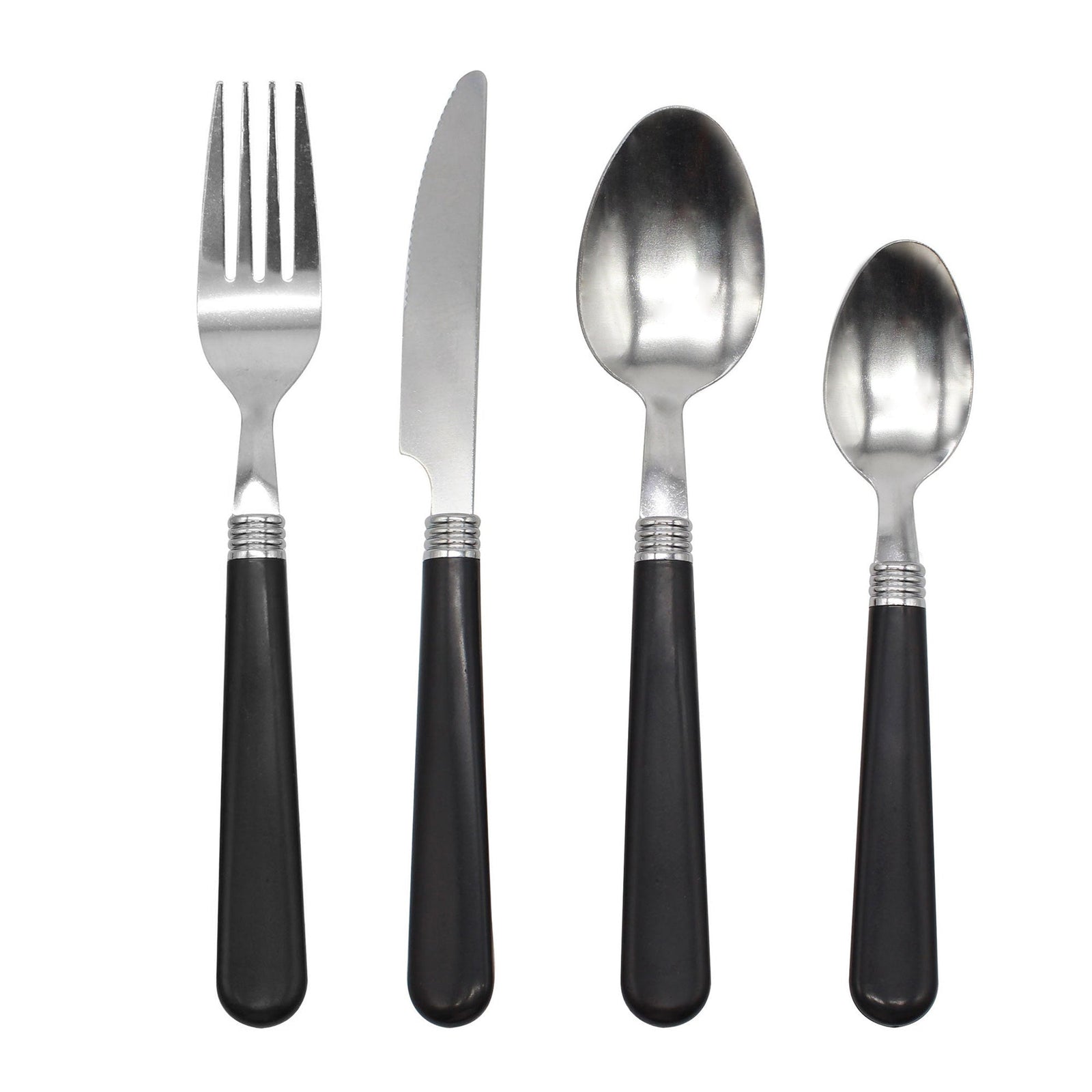 Cutlery Sets Stainless Steel Black Pp Handle 24 Piece Set