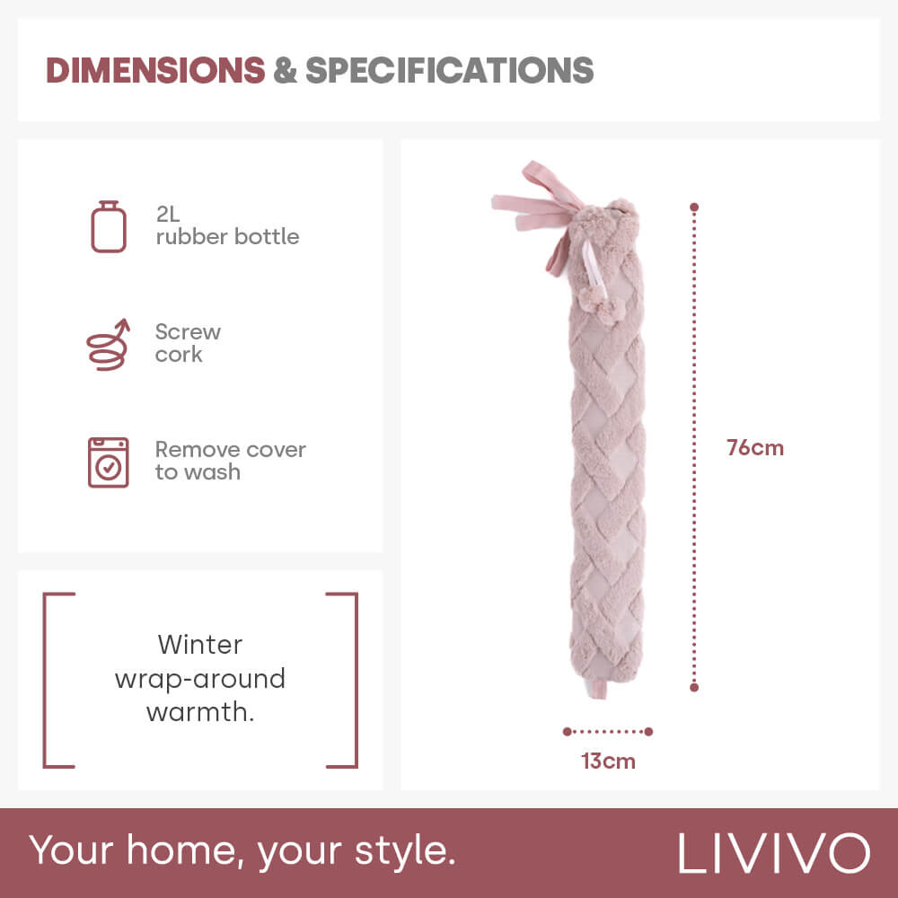 Livivo 2l Long Hot Water Bottle With Stylish Pink Lattice Cover And Pom Poms