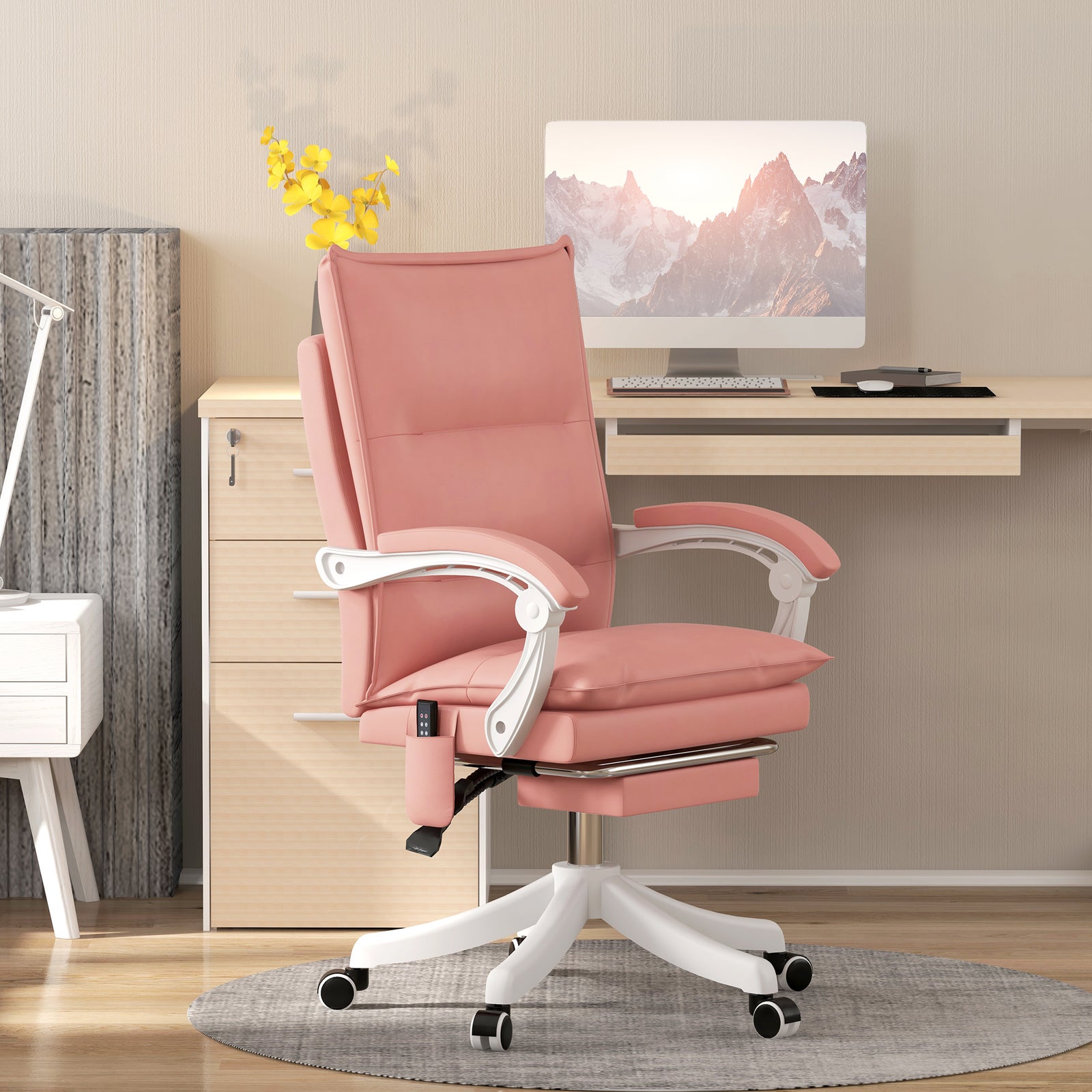 Faux Leather Massage Office Chair Heat | Pink