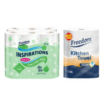 Freedom Aloe 3-ply Toilet Paper 45 Rolls + Rhino Jumbo Kitchen Towels 6 Rolls