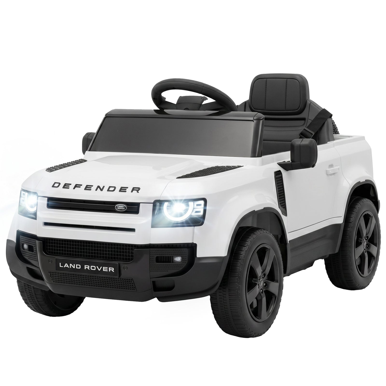 Land Rover Defender Licensed 12v Kids Ride On Car W/ Remote | White