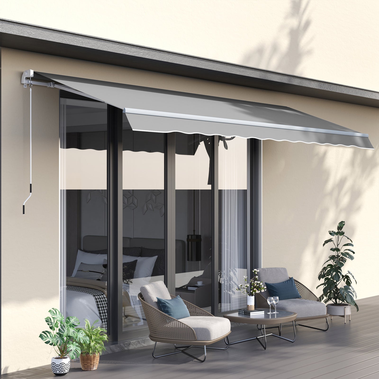 3x2m Manual Window Awning W/ Hand Crank | Light Grey