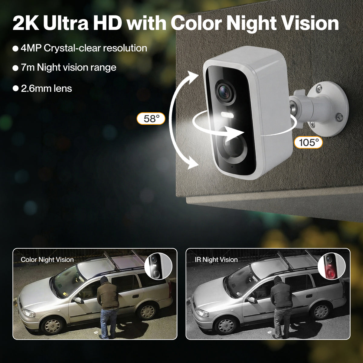 Spector 2k Wireless Security Camera Solar Powered Wifi Ai Detection Outdoor Pir