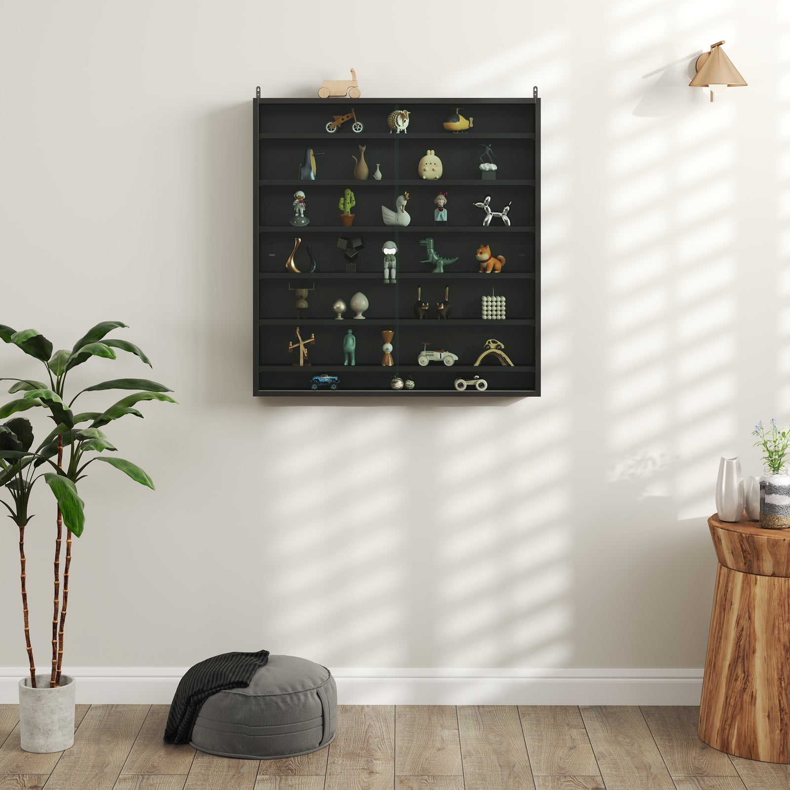 7-tier Wall Display Cabinet W/ Shelves Glass Doors | Black