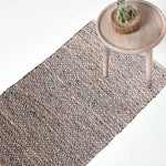 Real Leather Handwoven Diamond Pattern Rug | 200cm | Brown