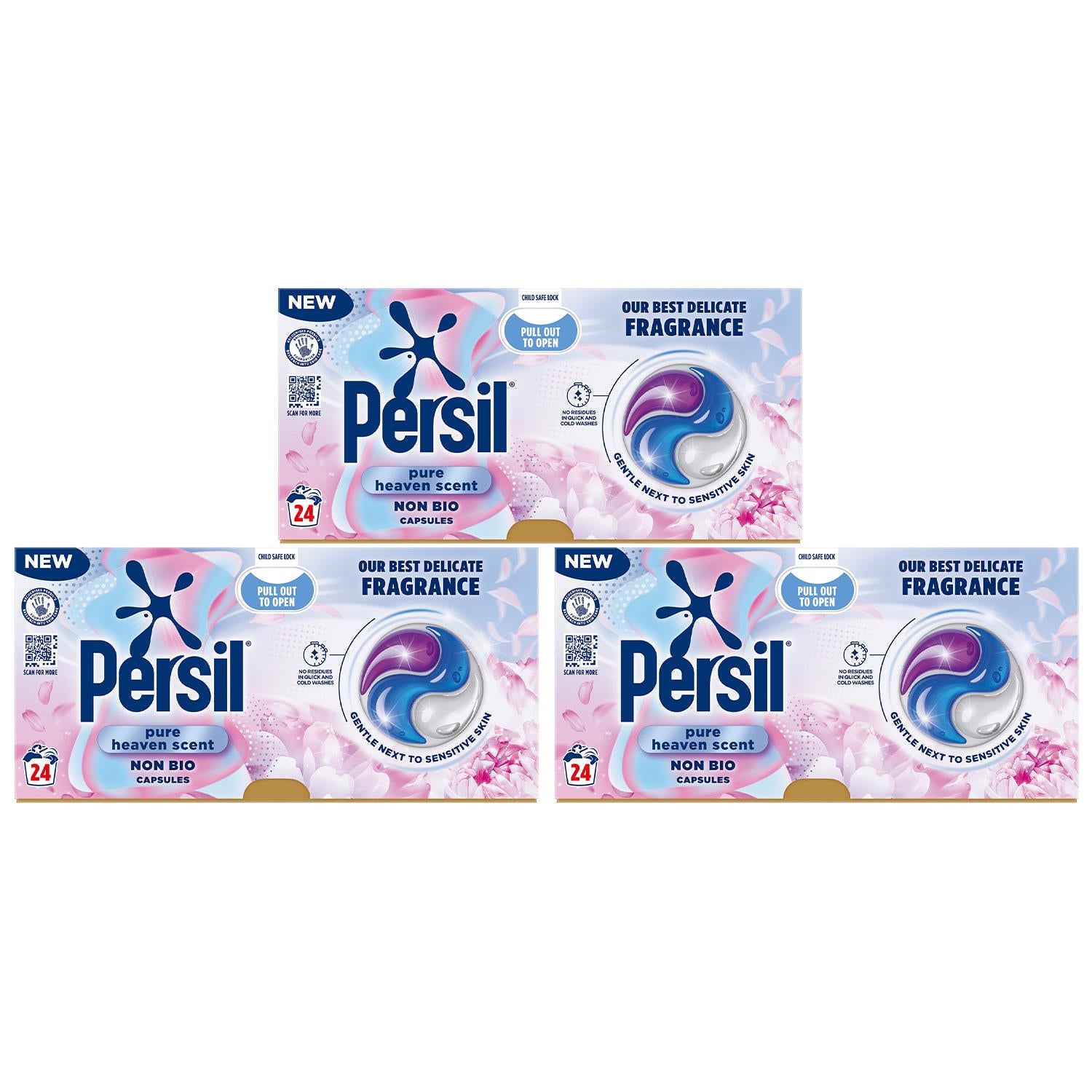 Non Bio Washing Capsules Pure Heaven Scent Stain Removal 24 Washes, 3 Pk