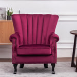 Vintage Old-fashion Velvet Wing Back Armchair With Studs | Wine