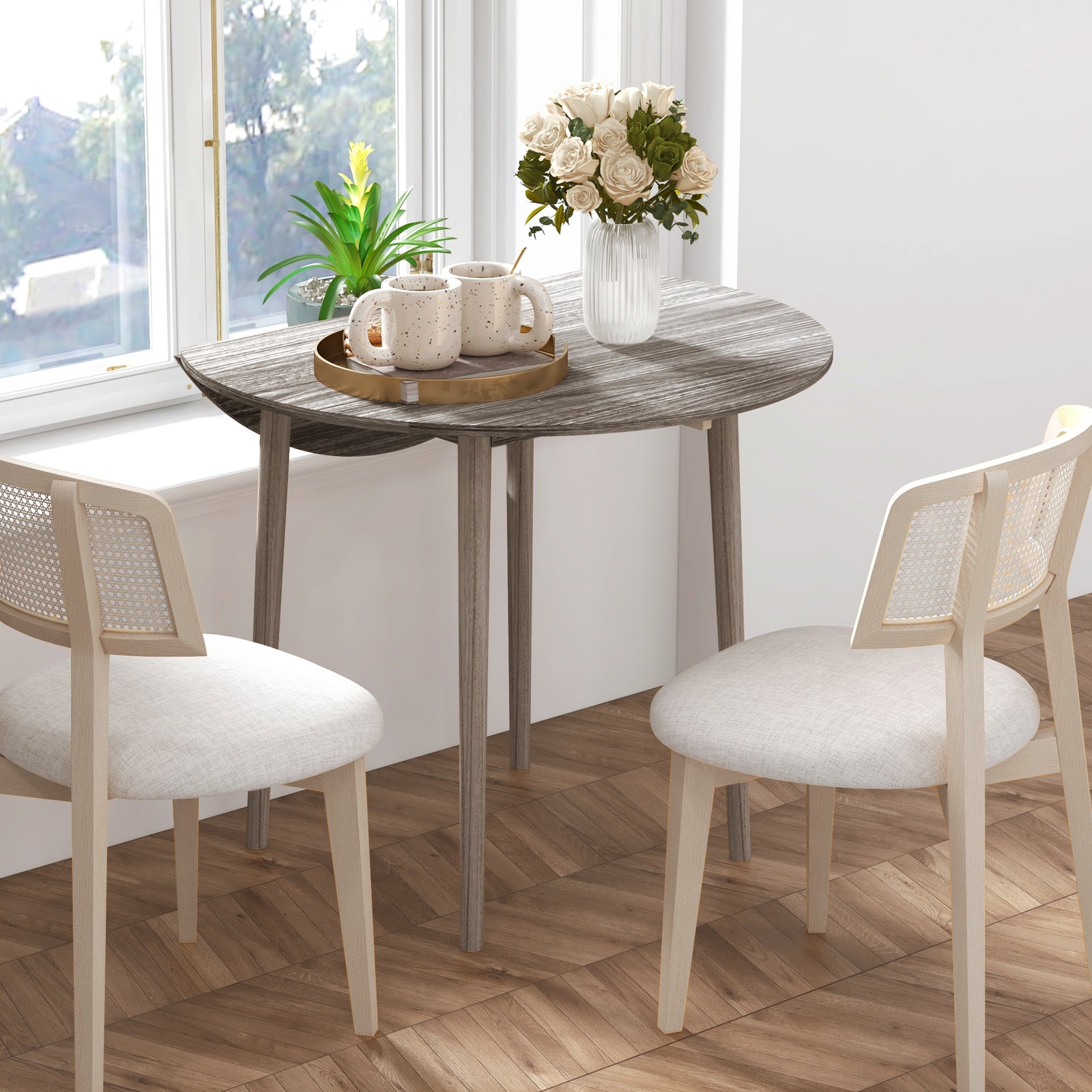 Folding Dining Table For 4, Round Drop Leaf Table