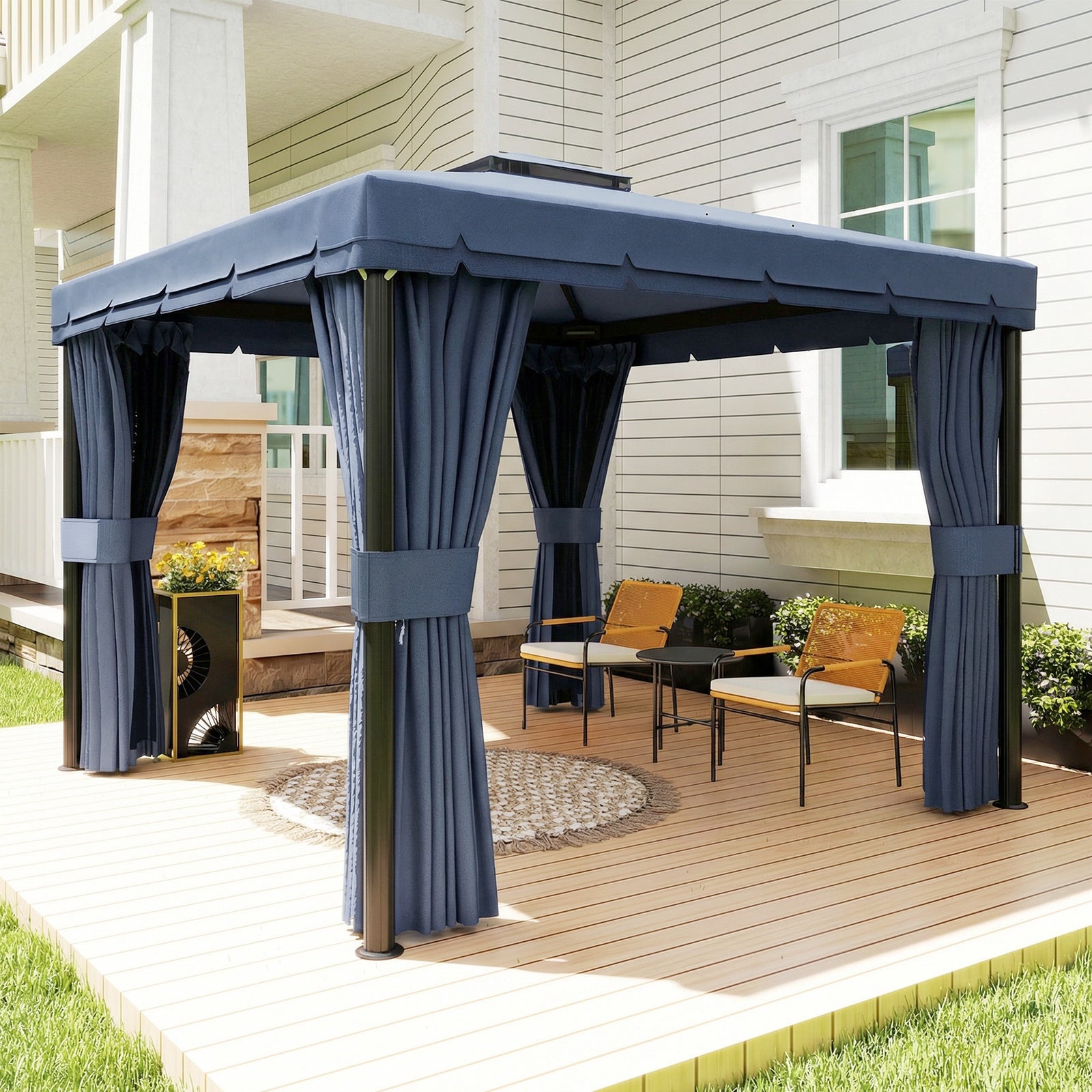 3 X 3(m) Garden Gazebo Shelter Party Tent With 2 Tier Roof | Dark Blue