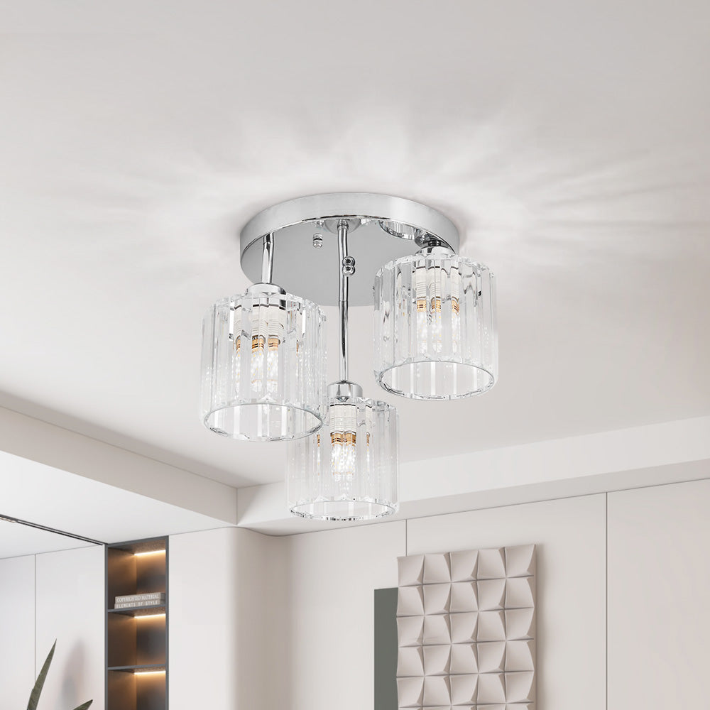 3-light Crystal Ceiling Fixture With Chrome Finish