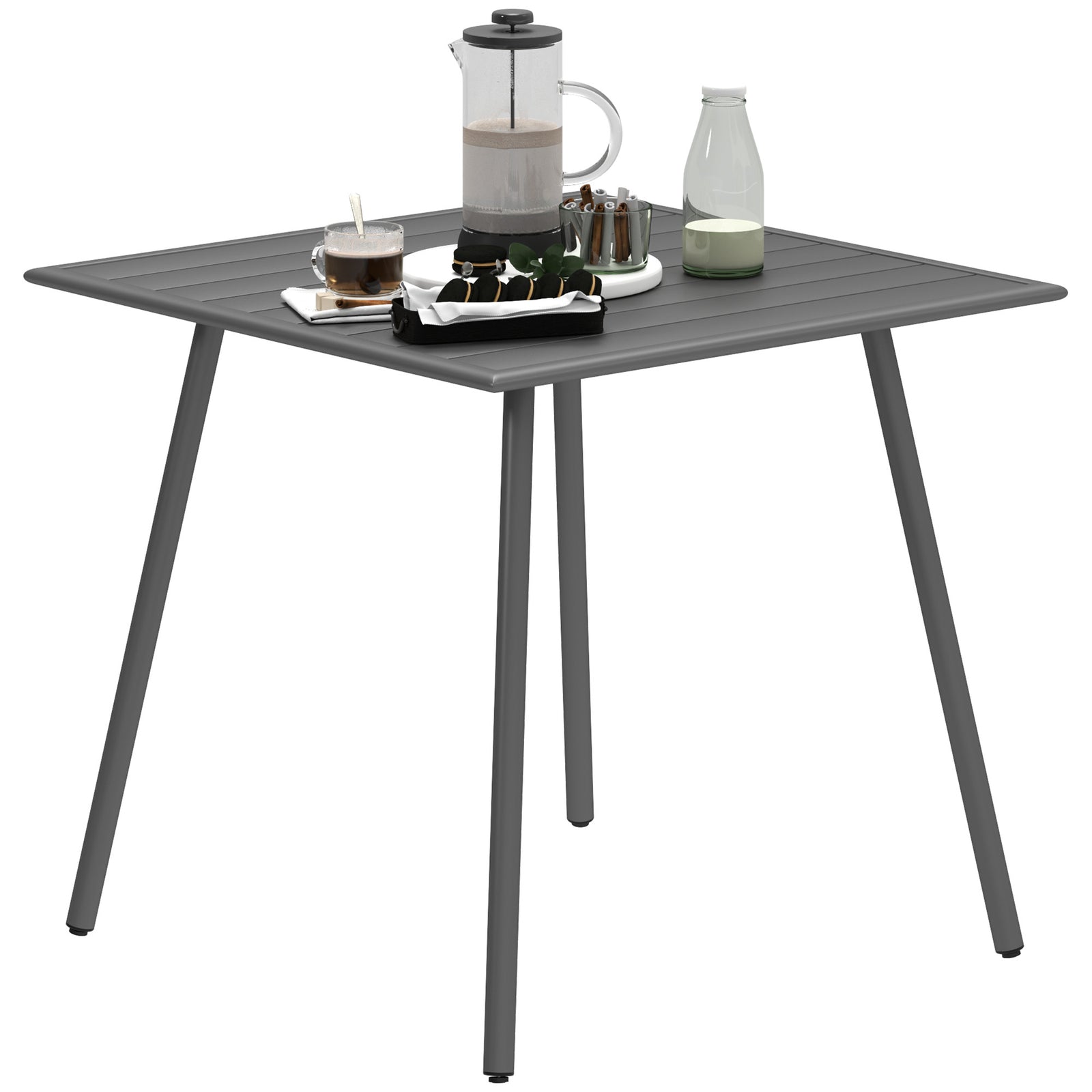 Garden Table For 4/6 Person W/ Slat Top, Steel | Medium | Gray