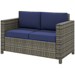 Rattan Wicker 2-seat Sofa Loveseat Padded Garden Furniture | Navy Blue